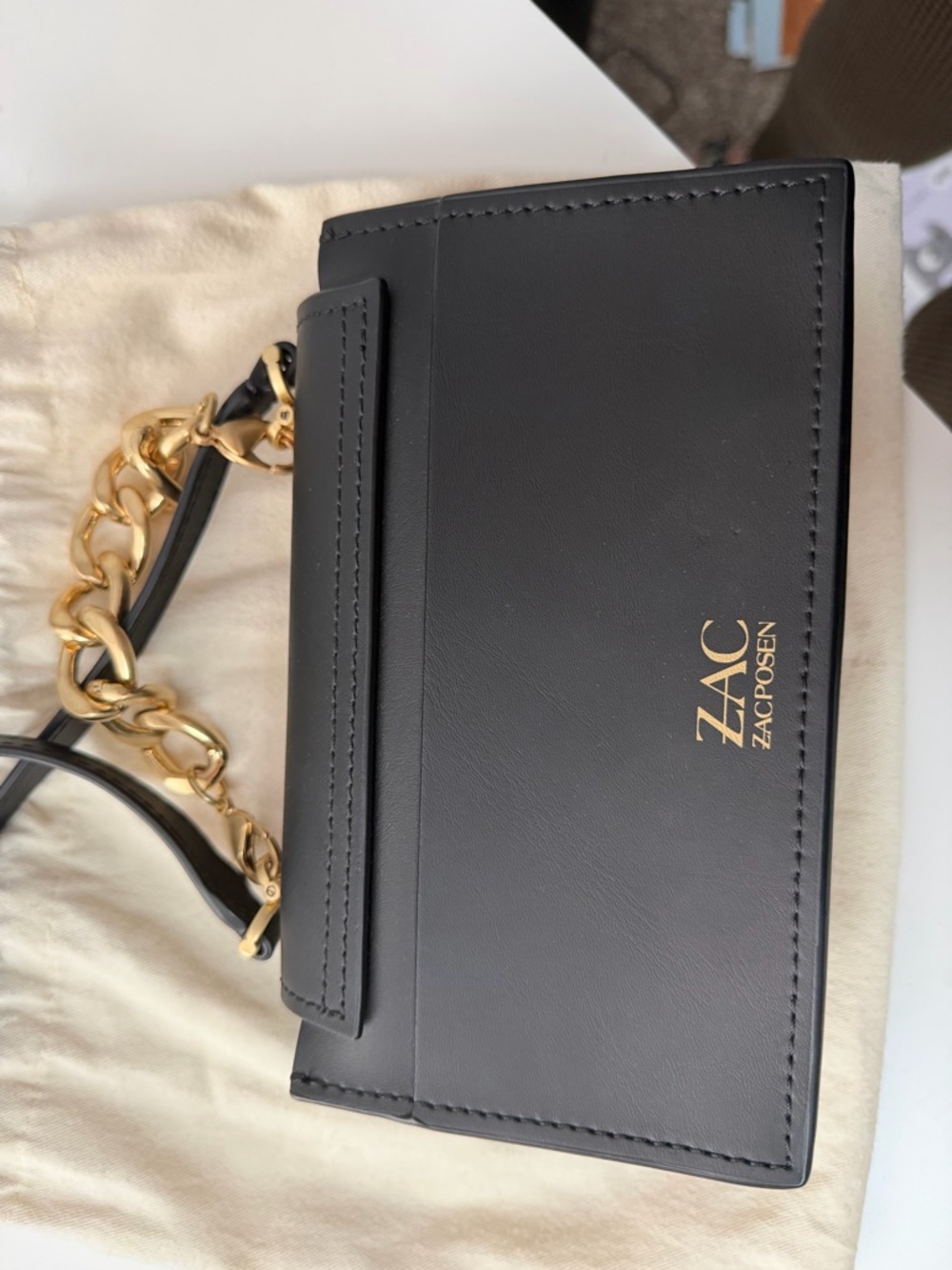 ZAC Zac Posen Black Leather Crossbody with Gold Hardware - Picture 5 of 8